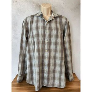 Mens Tommy Bahama Plaid Button Up Flip Cuff Shirt - size L Blue / Gray